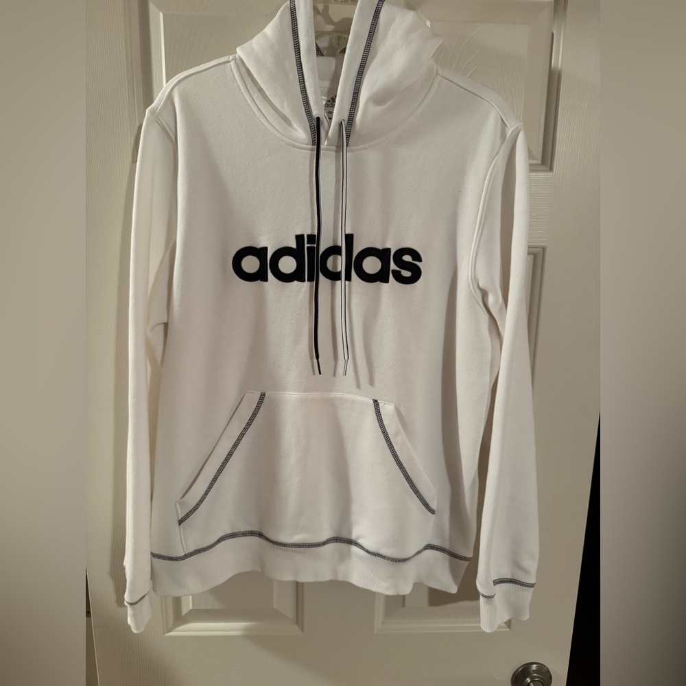 Adidas White Hoodie with Black Logo on chest & black details. Soft lining! Large
